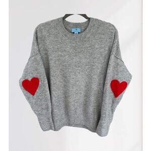 CeCe Crewneck Elbow Hearts ❤️ Long-Sleeve Gray Sweater, Size M